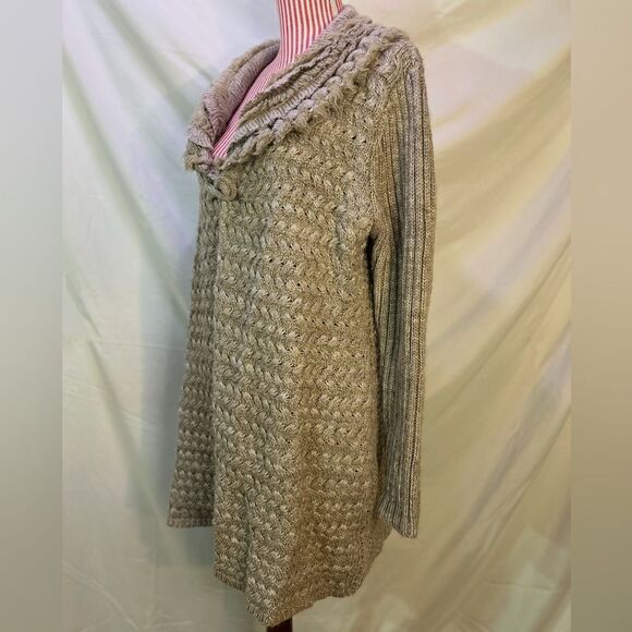 Tan Boho Cardigan Sweater Knit Braided Fur Cottagecore Fairycore Whimsy Sioni - Picture 5 of 8
